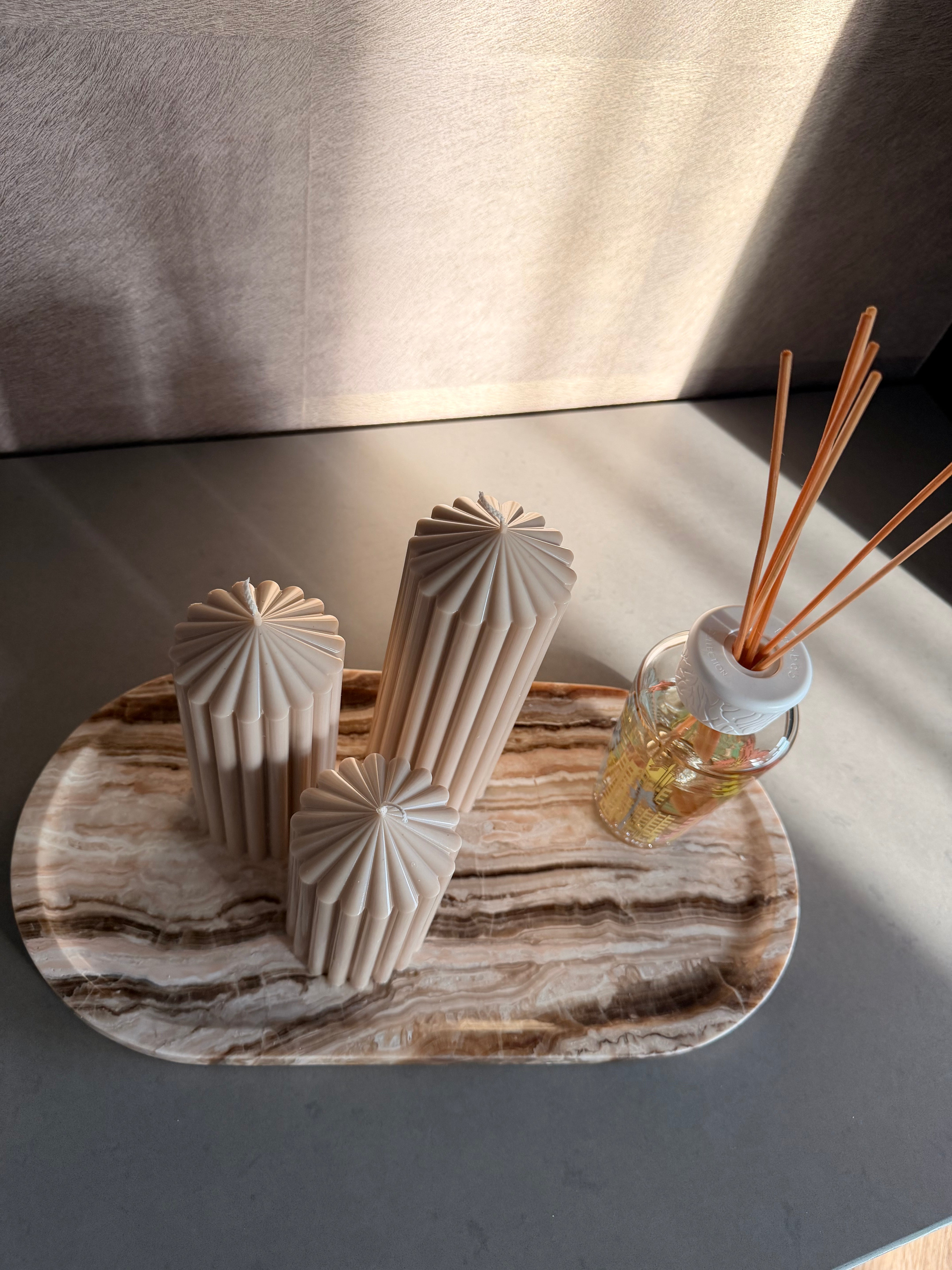 Ribbed Pillar Candle Set | Beige