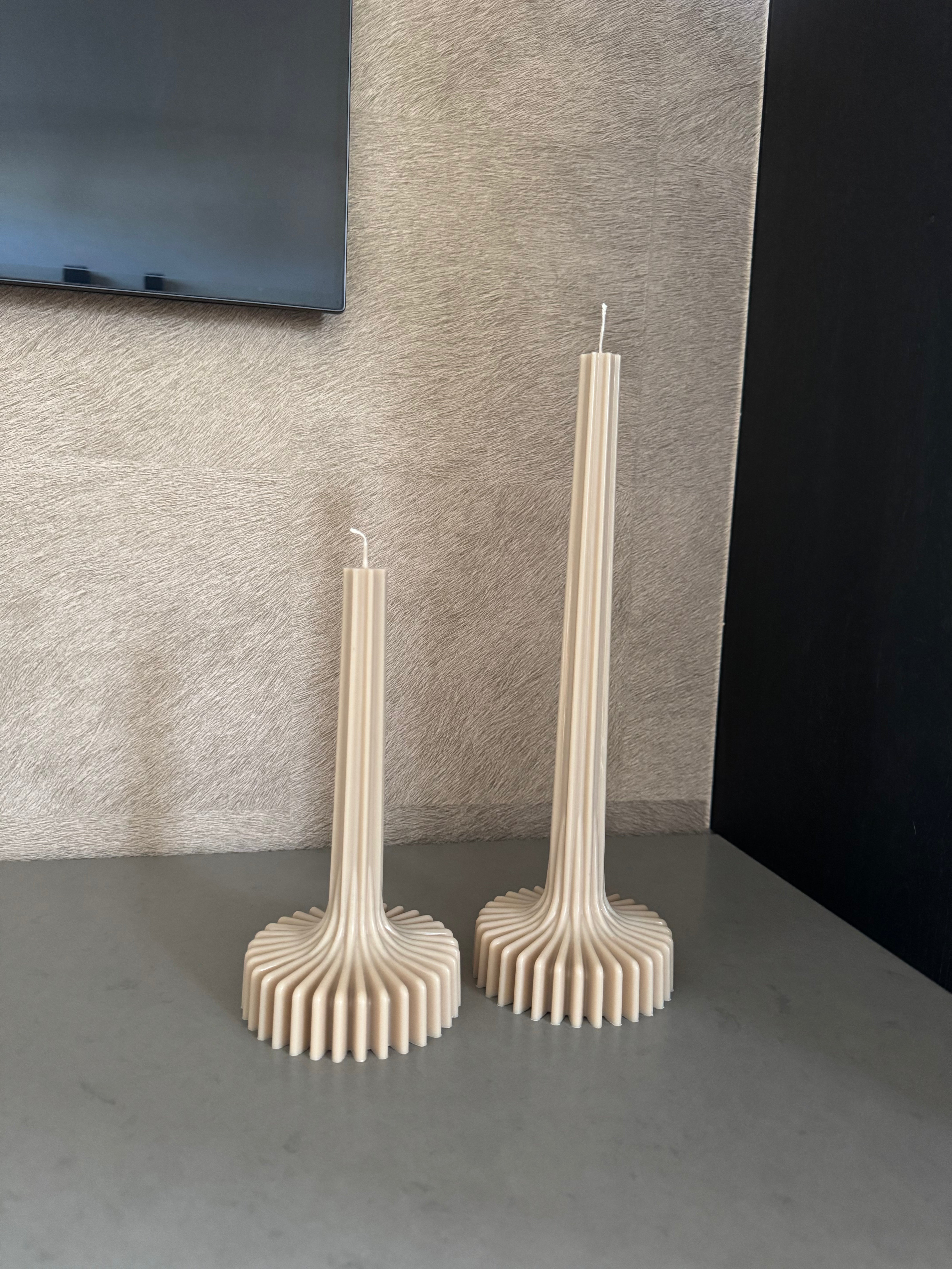 Ribbed Pillar Candle Set | Beige