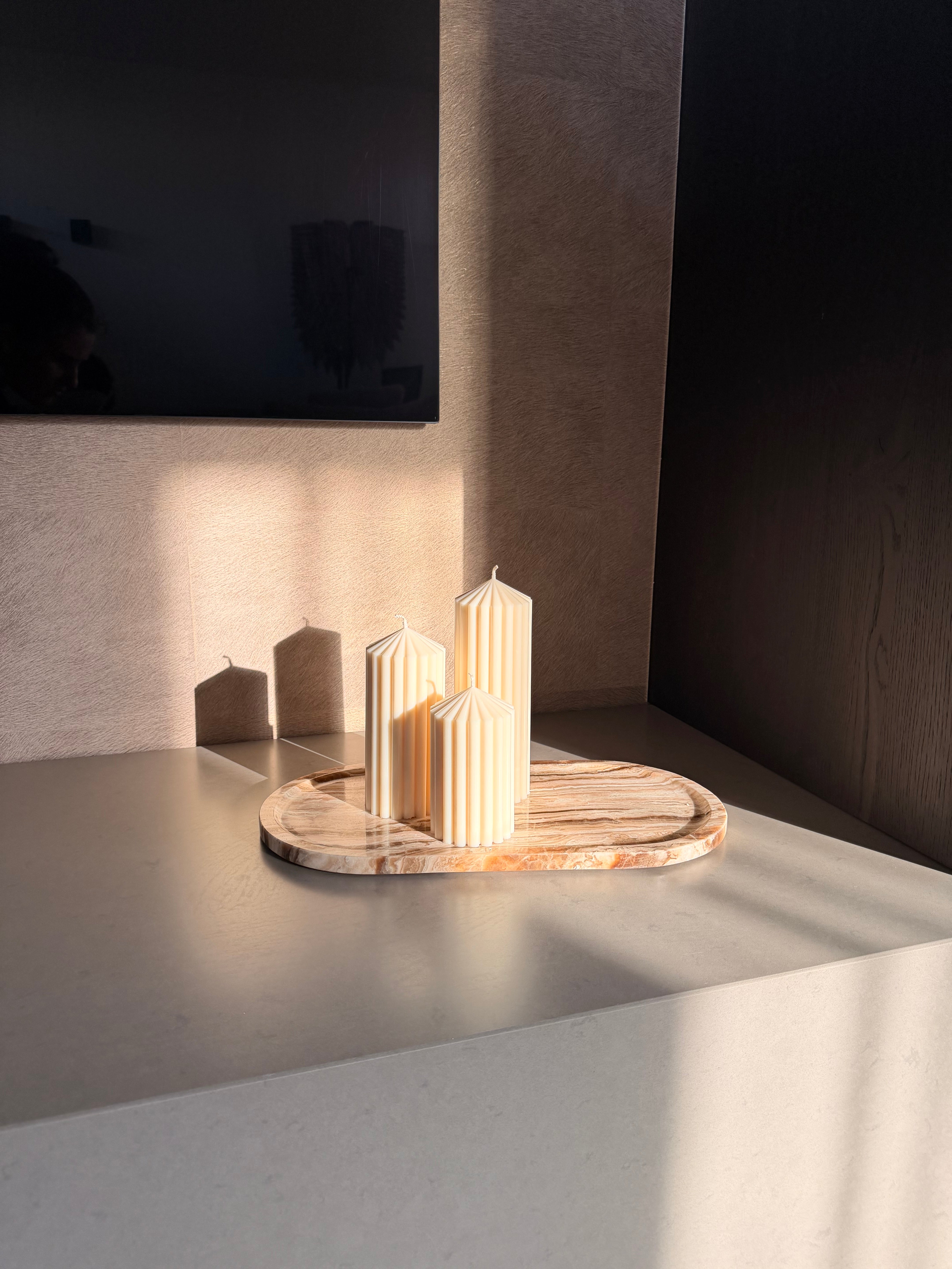 Ribbed Pillar Candle Set | Beige