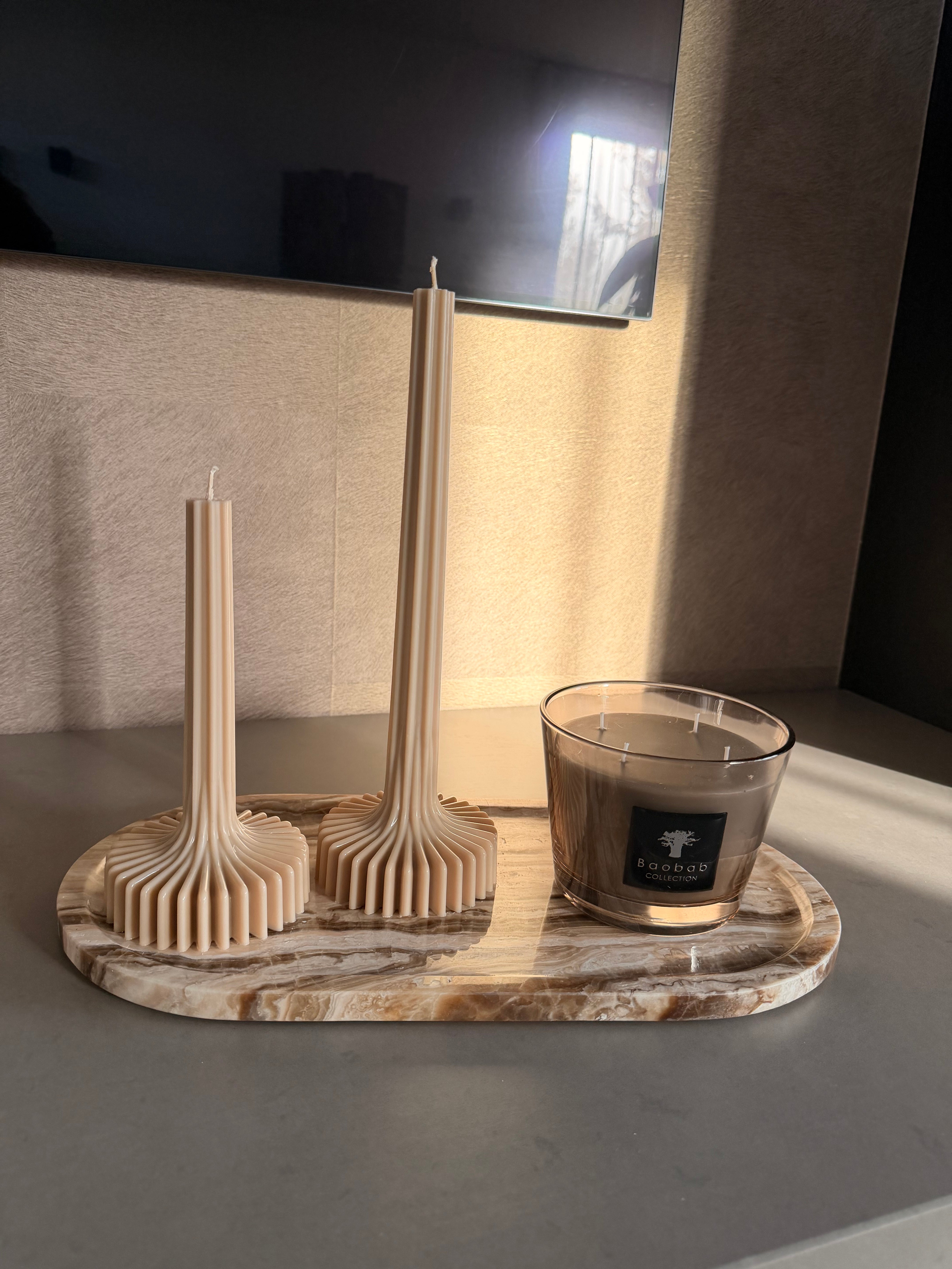 Ribbed Pillar Candle Set | Beige