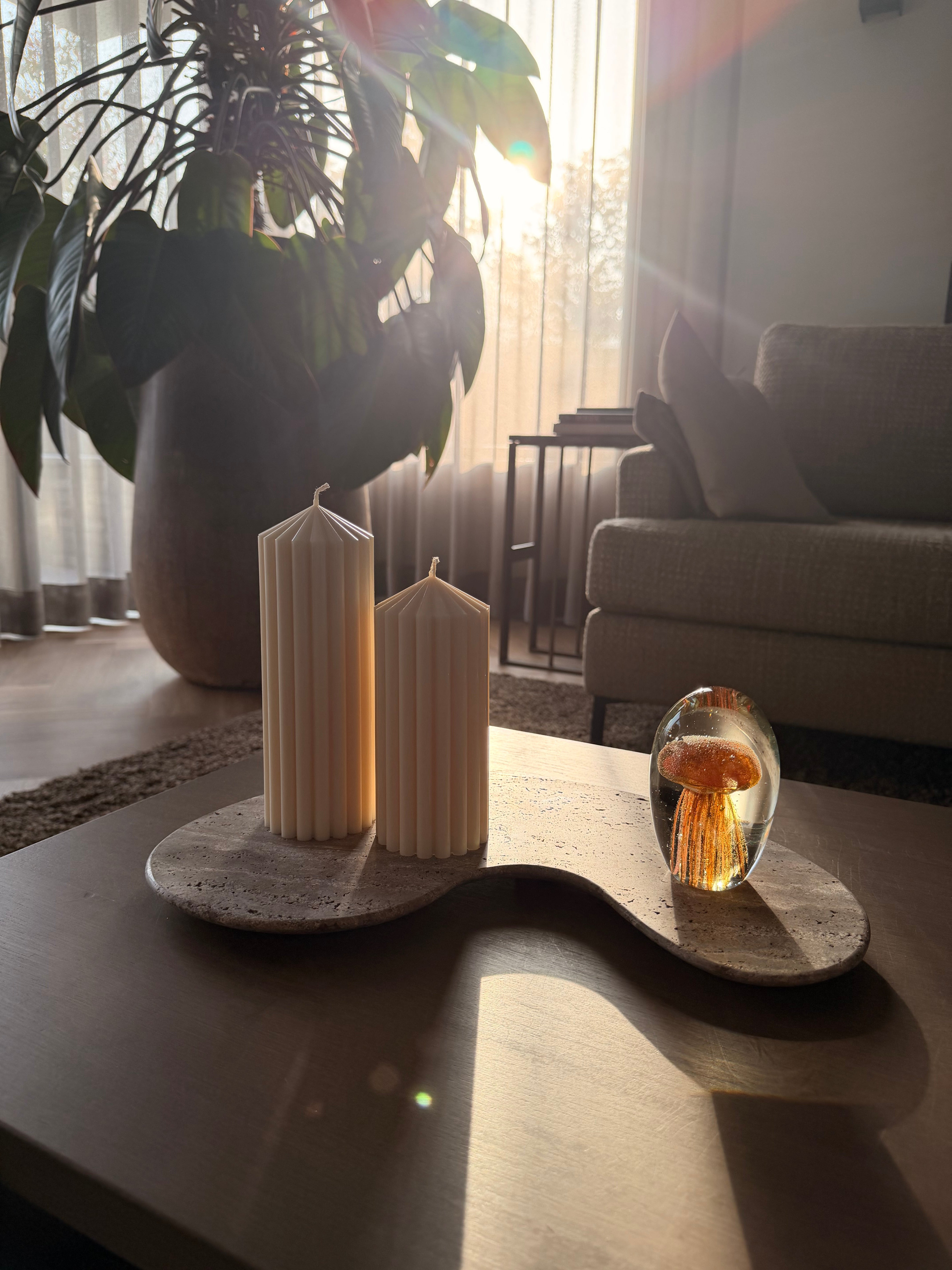 Ribbed Pillar Candle Set | Beige