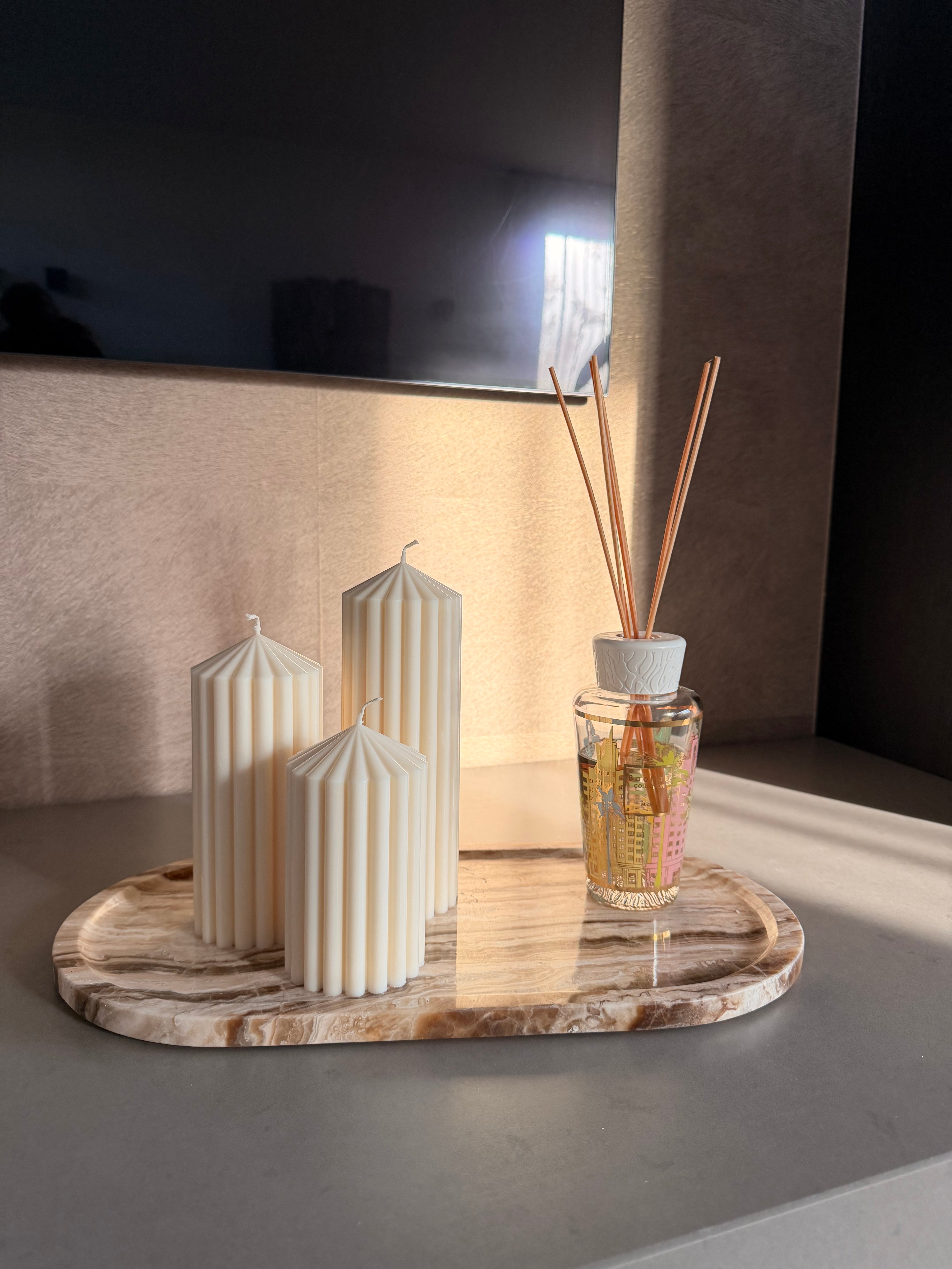 Ribbed Pillar Candle Set | Beige