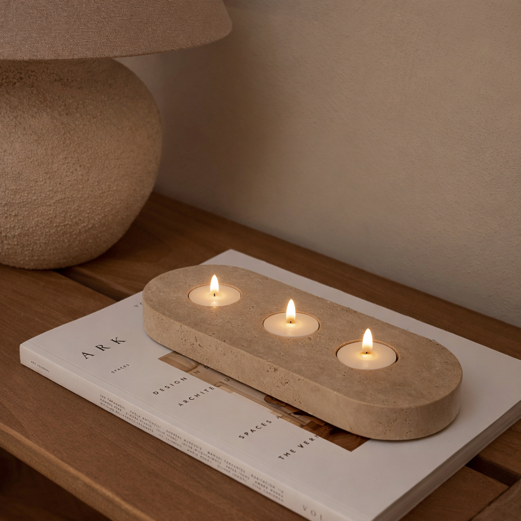 Mooisa waxinelichthouder plateau 3 stuks | Travertine