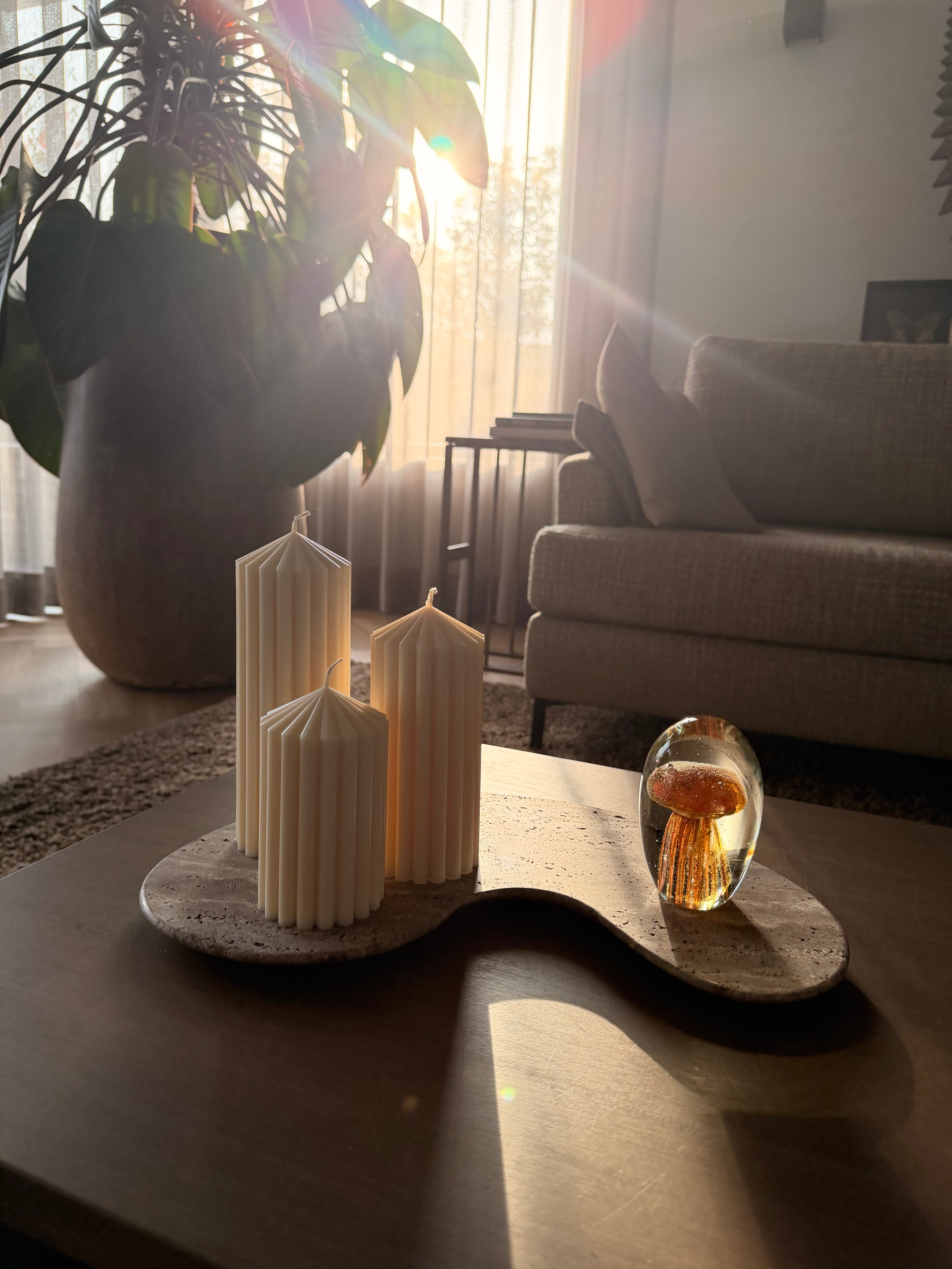 Ribbed Pillar Candle Set | Beige