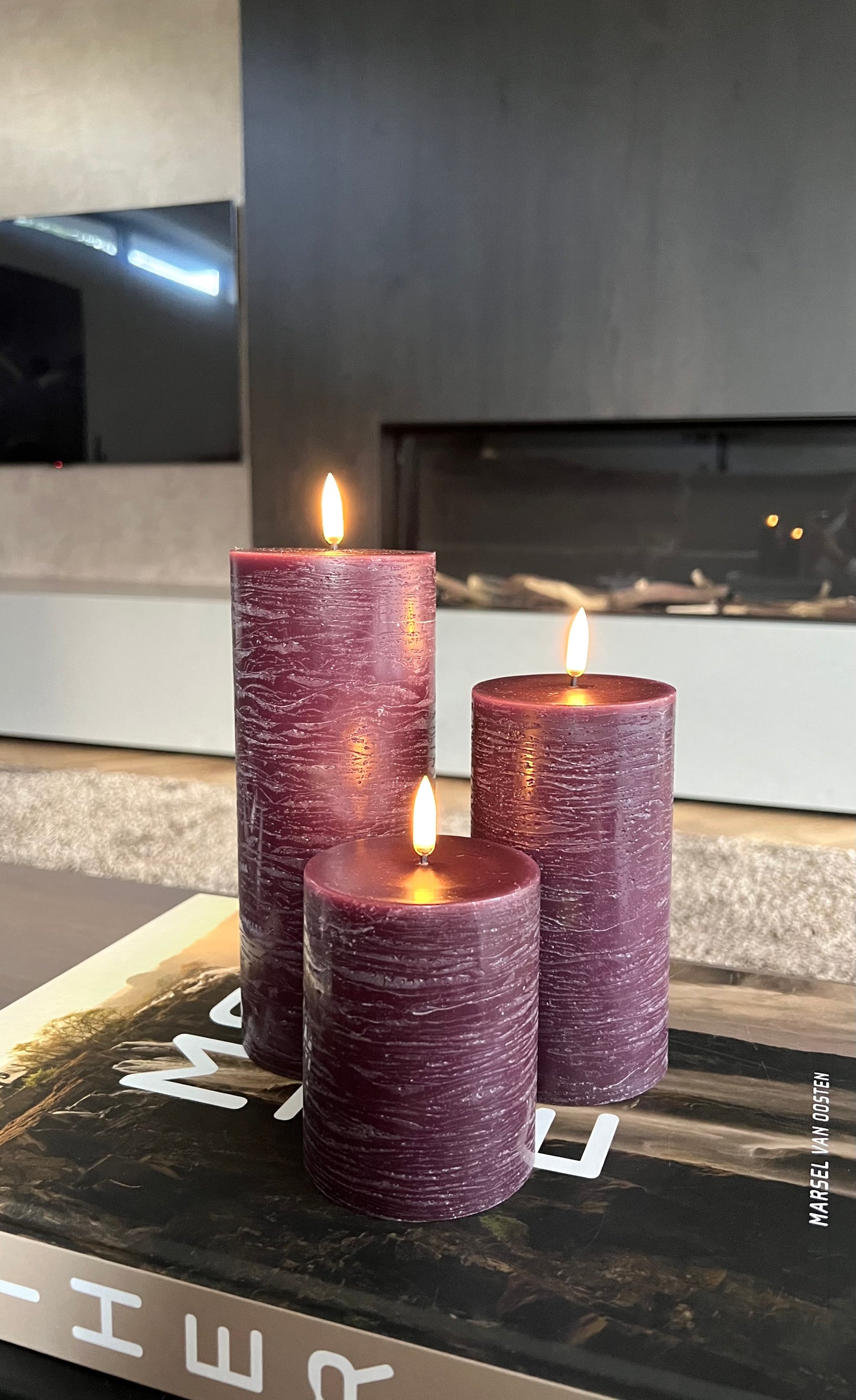Uyuni LED block candle Set of 3 | Plum