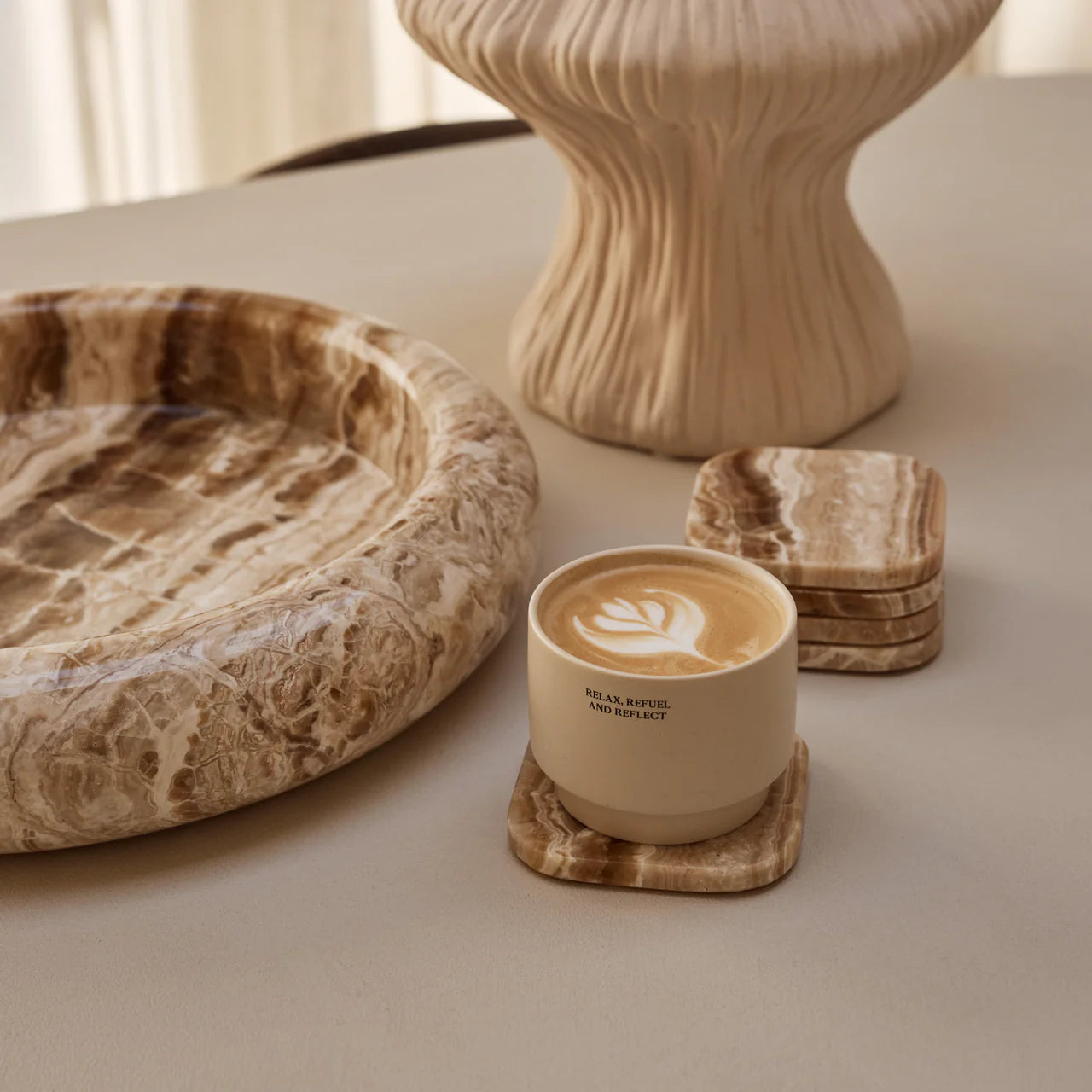 Marmer onderzetters, set van 4 stuks | sandal onyx