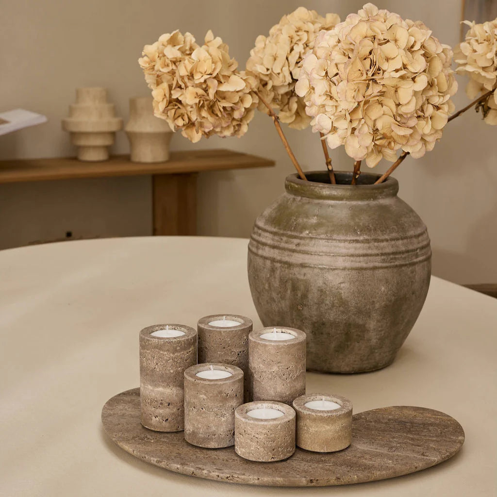 Waxinelichthouder L | Titanium travertine