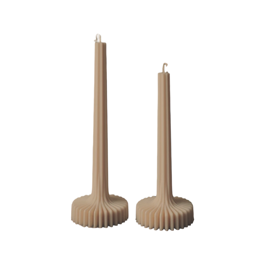 Ribbed Pillar Candle Set | Beige