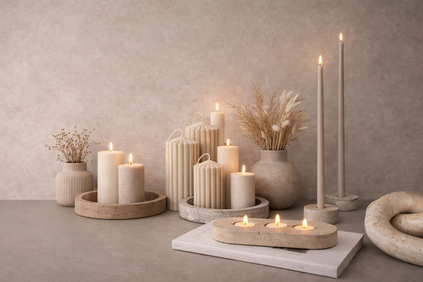 Mooisa waxinelichthouder plateau 3 stuks | Travertine