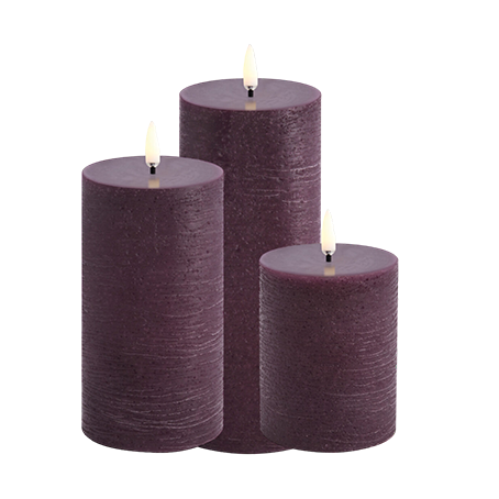 Uyuni LED block candle Set of 3 | Plum