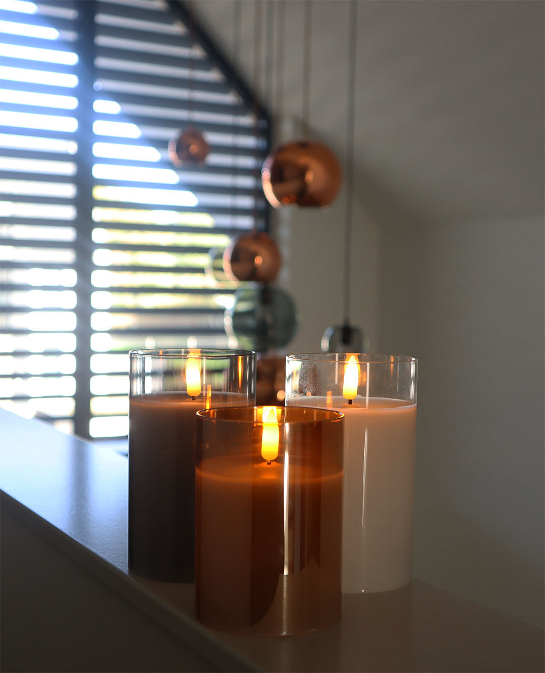LED candle in glass | Gray
