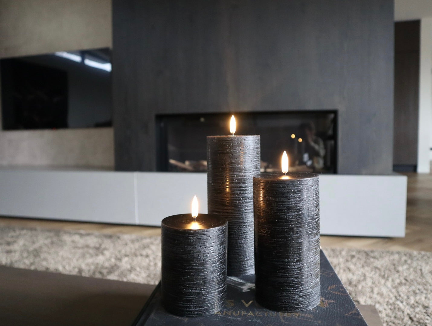 Uyuni Led Block Candle Set of 3 | Black