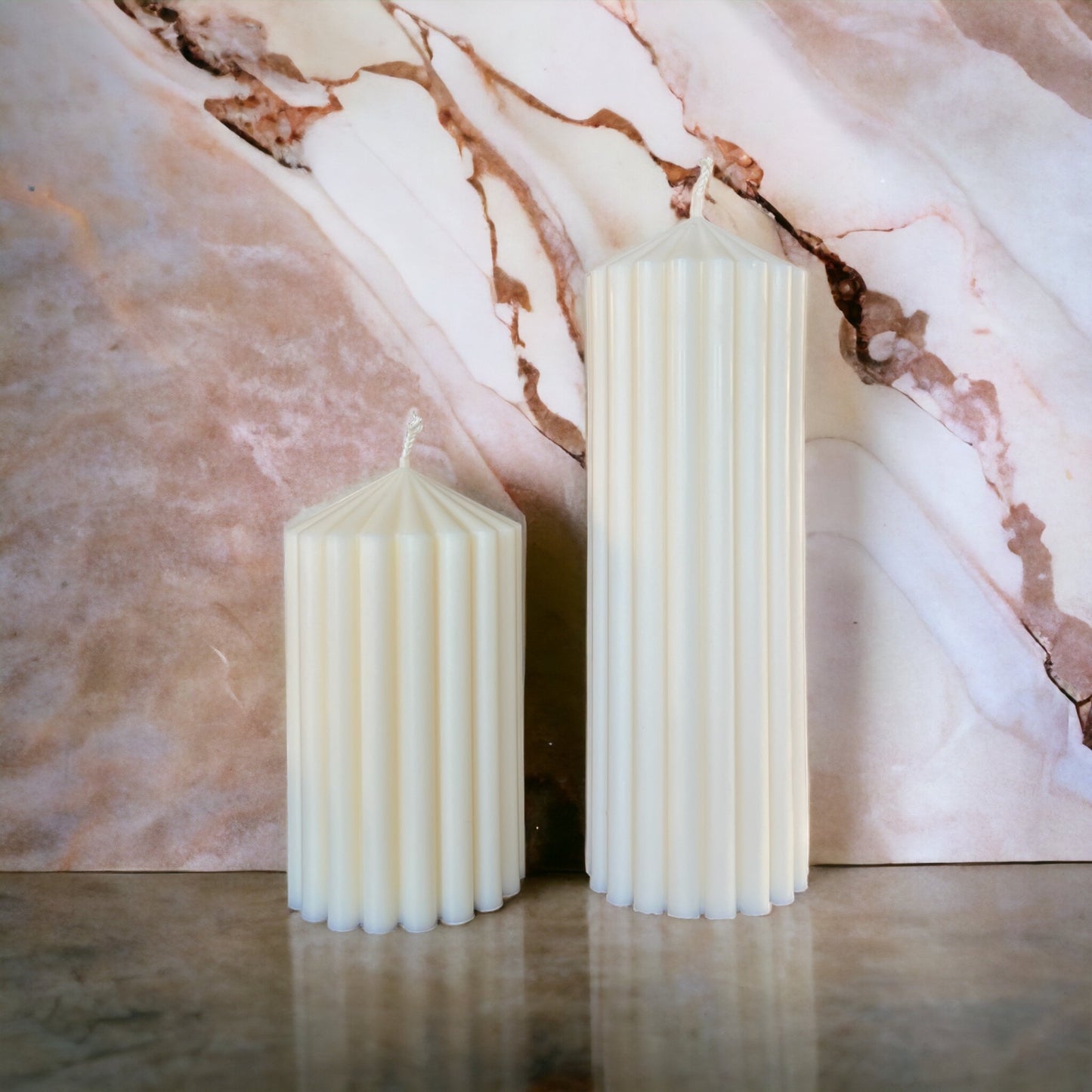 Ribbed Pillar Candle Set | Beige