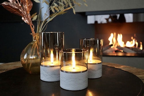 LED candle in glass S | Cement