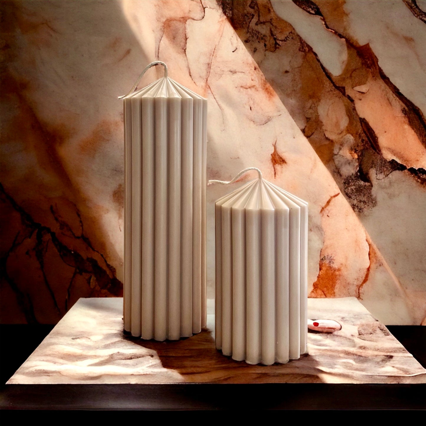 Ribbed Pillar Candle Set | Beige