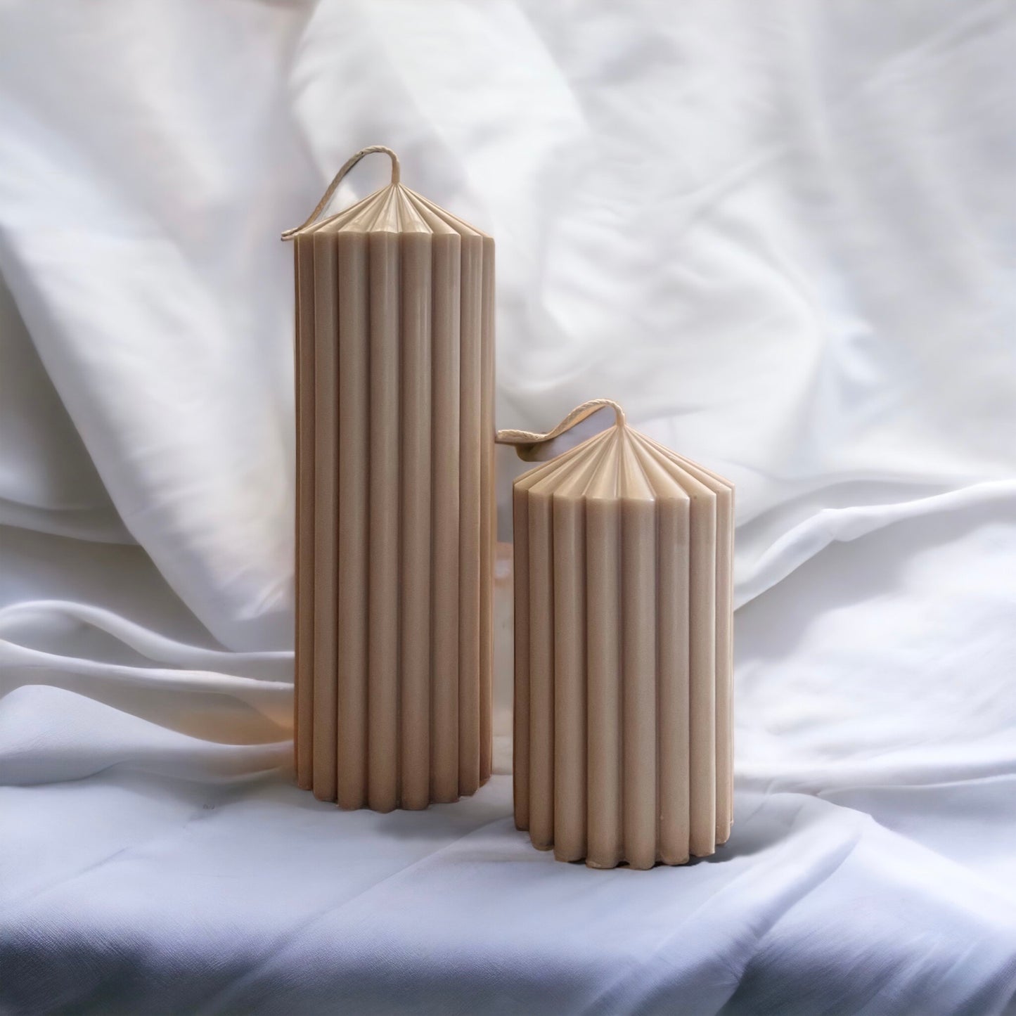Ribbed Pillar Candle Set | Beige
