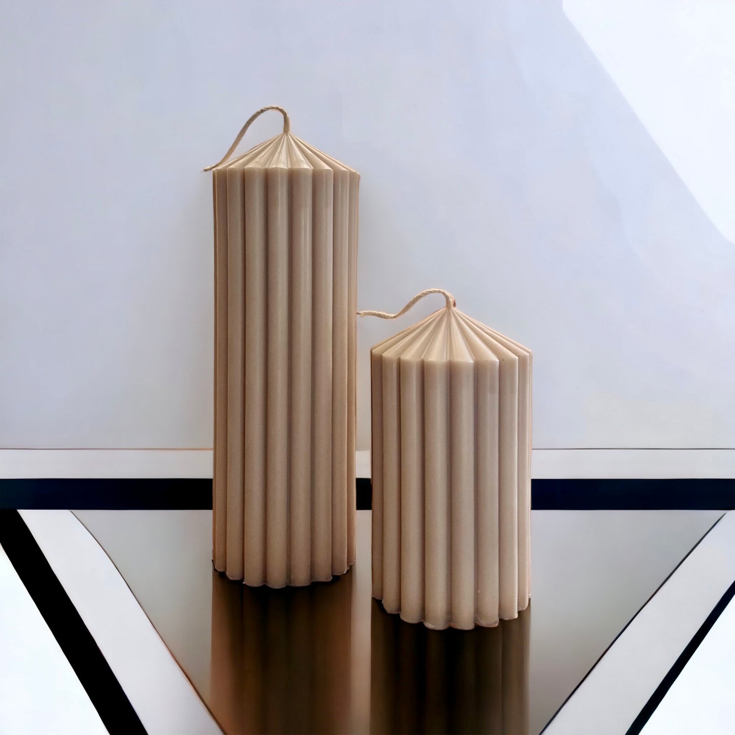Ribbed Pillar Candle Set | Beige