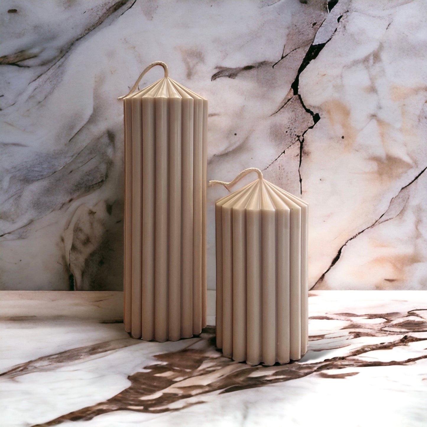 Ribbed Pillar Candle Set | Beige