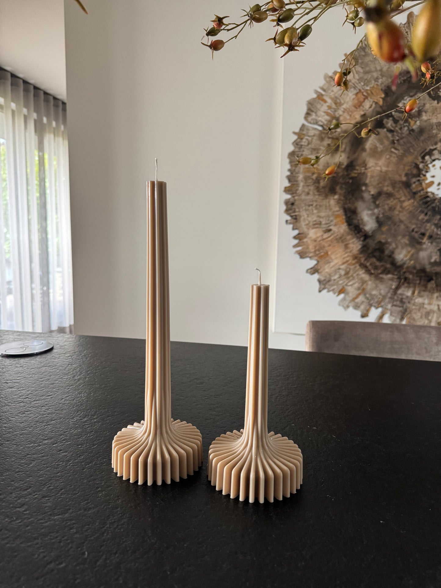 Ribbed Pillar Candle Set | Beige