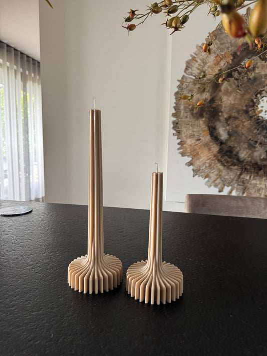 Ribbed Pillar Candle Set | Beige