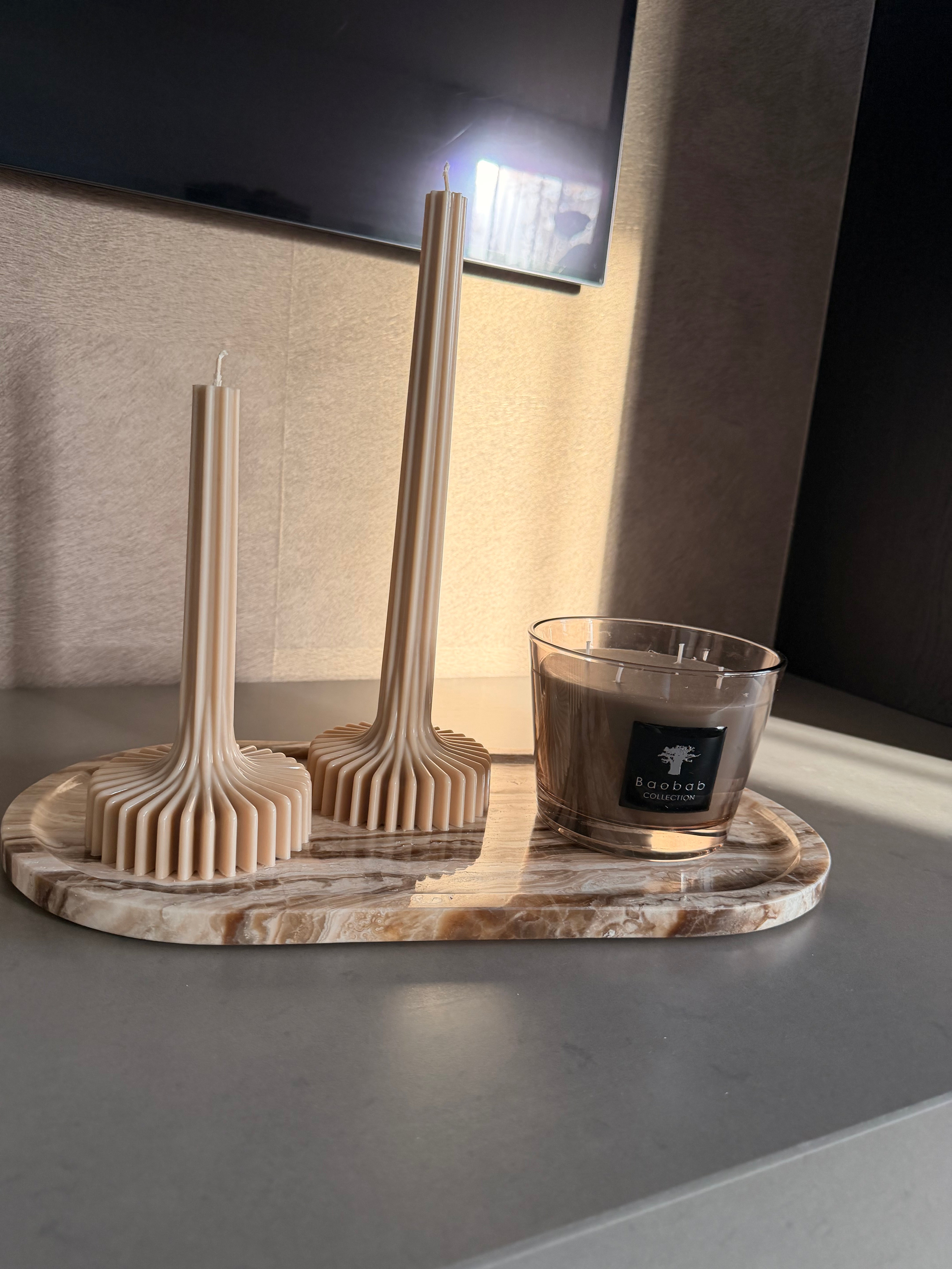 Ribbed Pillar Candle Set | Beige