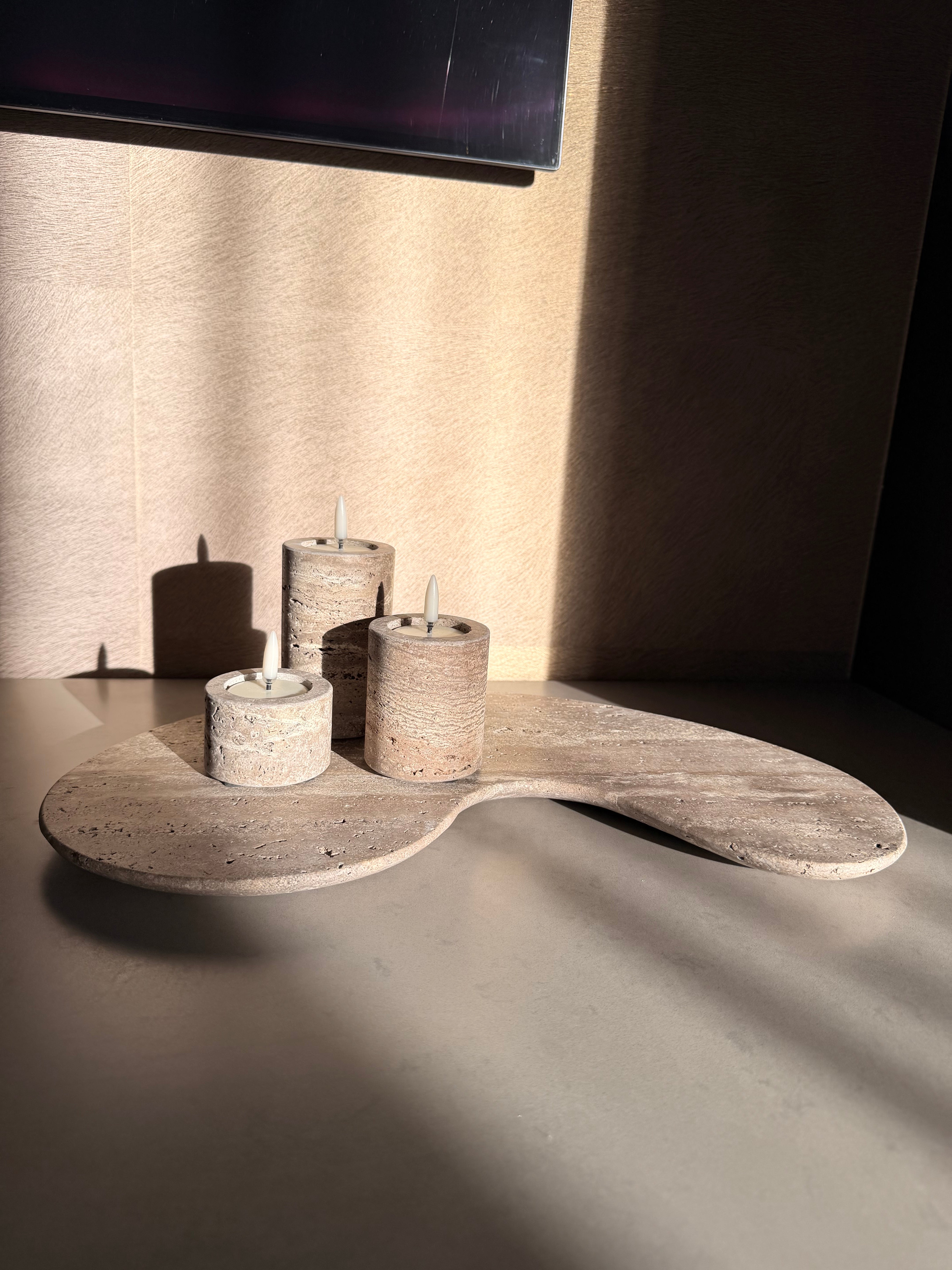 Waxinelichthouder L | Titanium travertine