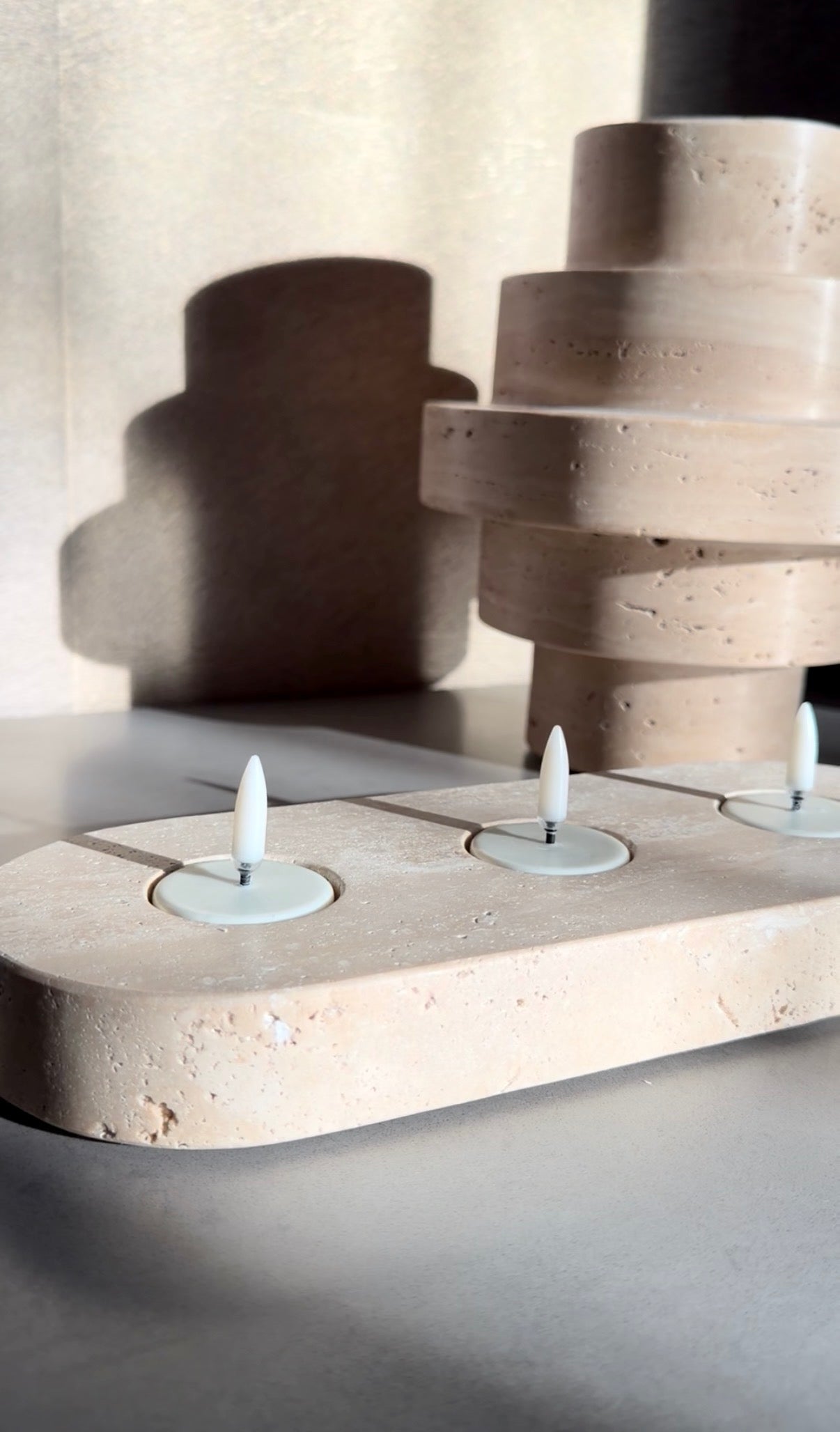 Mooisa waxinelichthouder plateau 3 stuks | Travertine