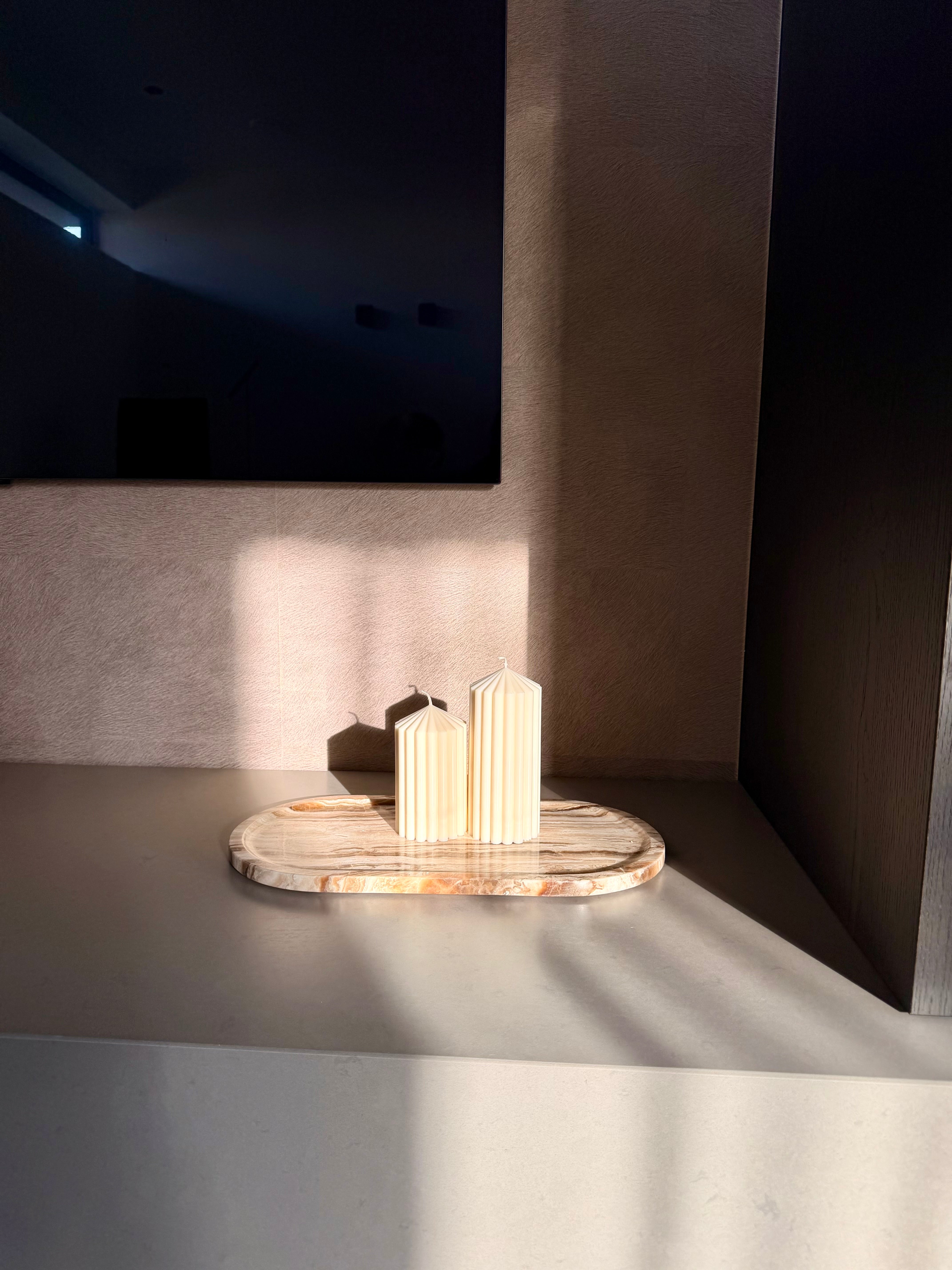 Ribbed Pillar Candle Set | Beige