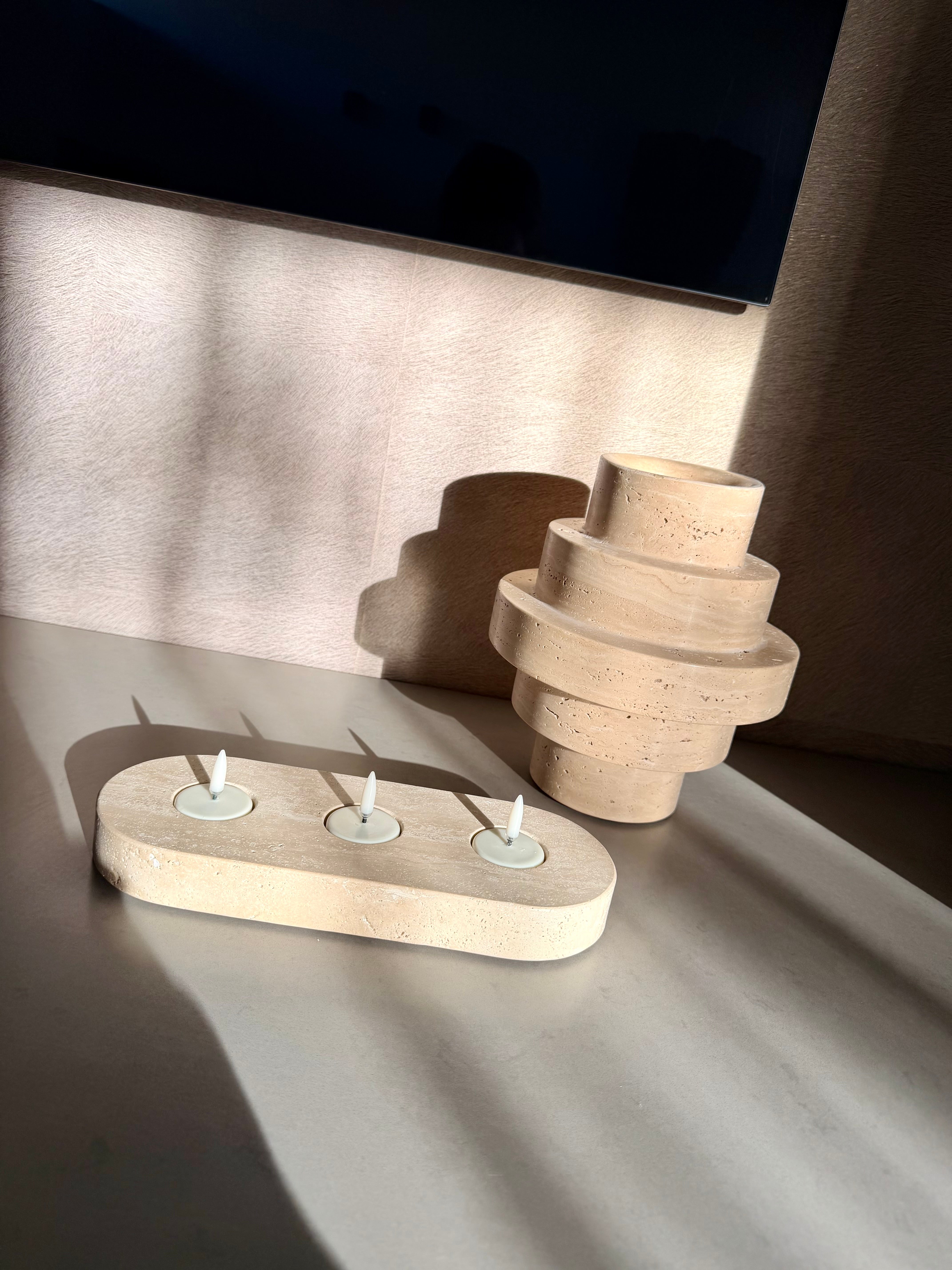 Mooisa waxinelichthouder plateau 3 stuks | Travertine