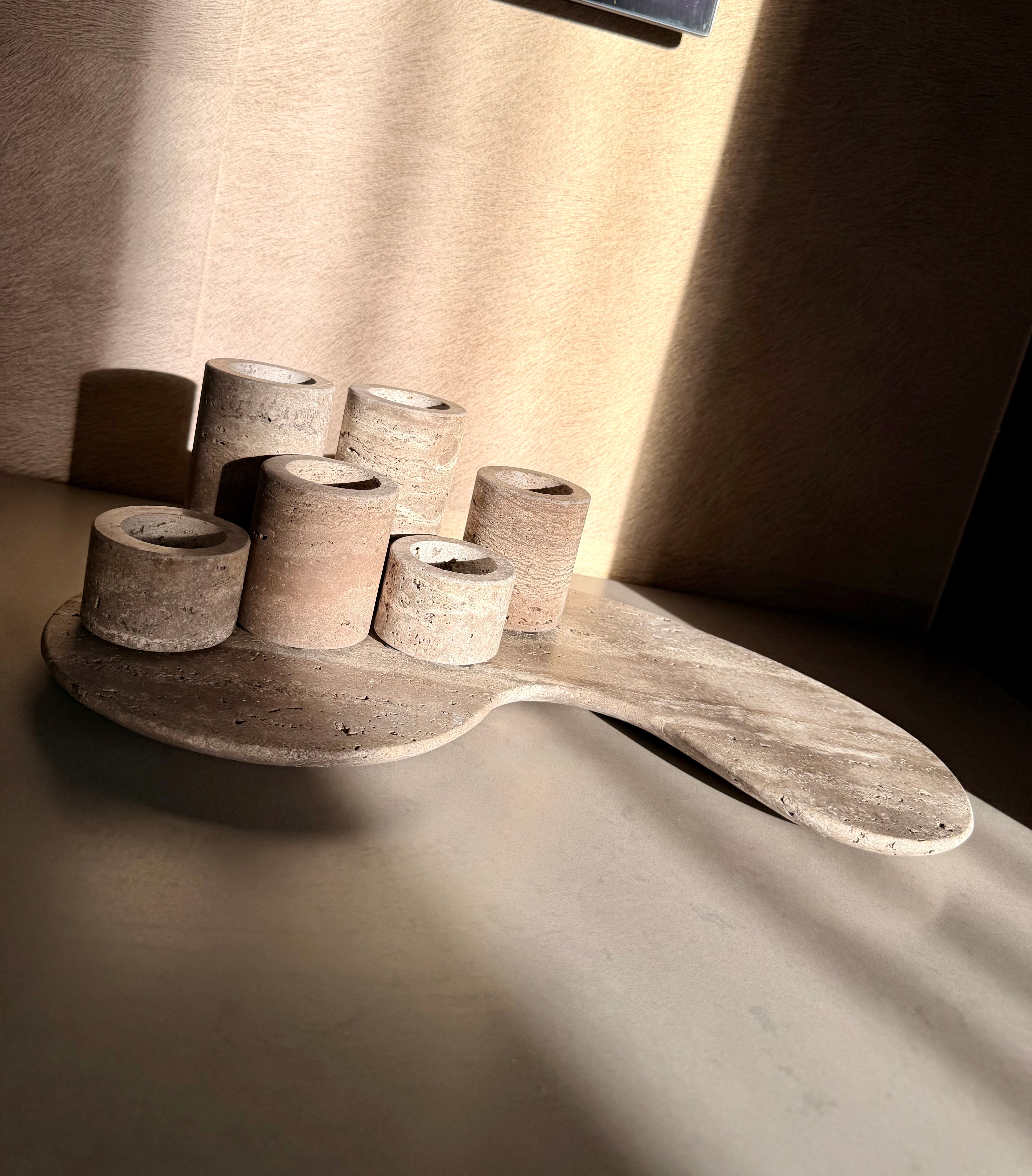 Waxinelichthouder L | Titanium travertine
