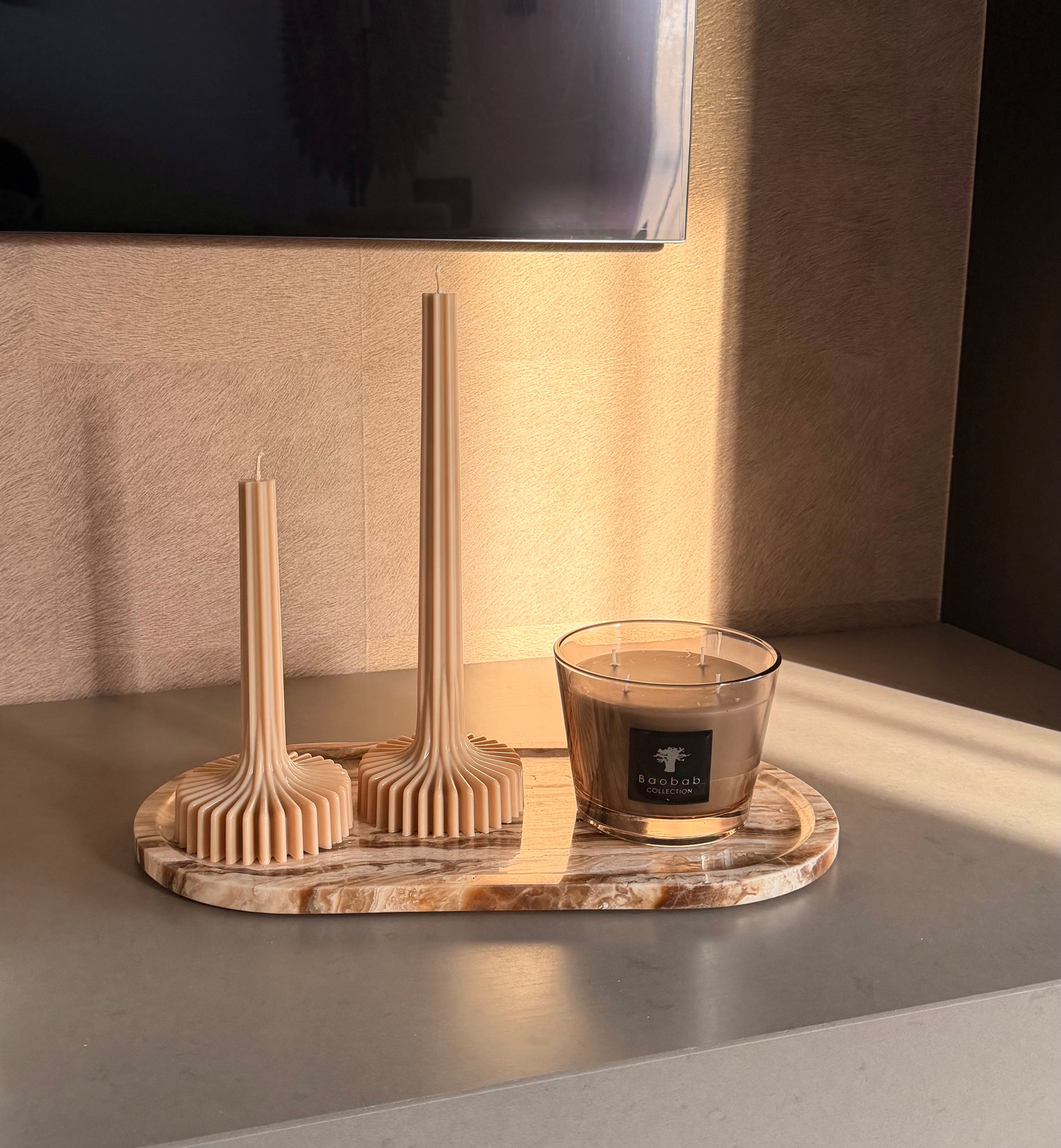 Ribbed Pillar Candle Set | Beige