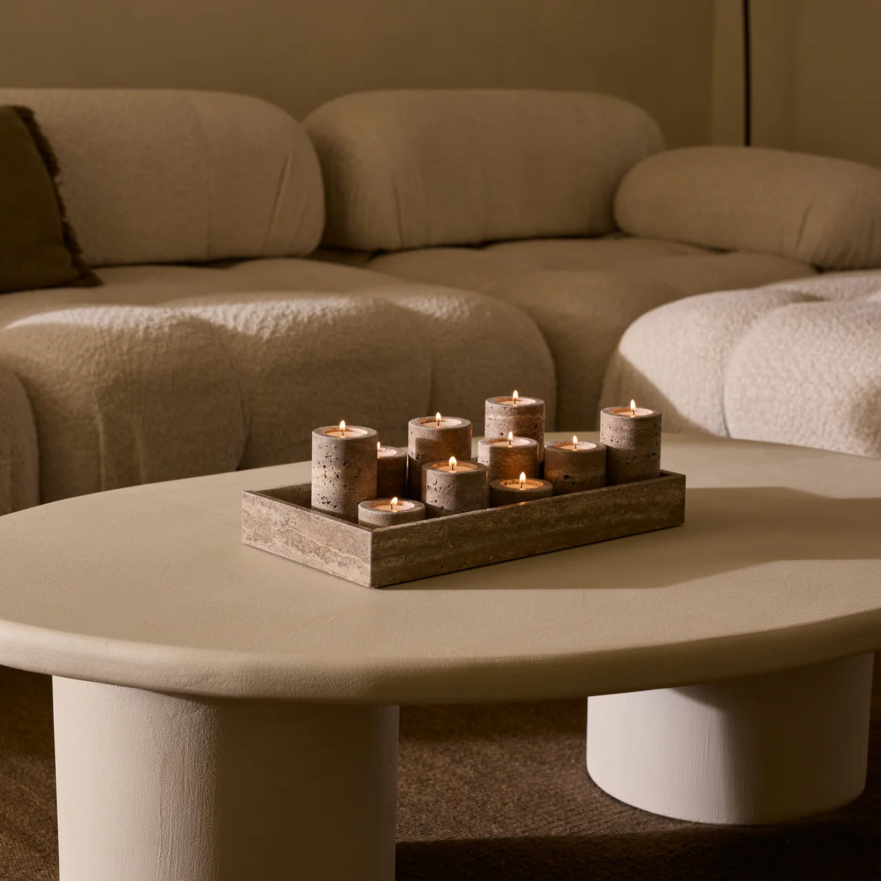 Waxinelichthouder M | Titanium travertine