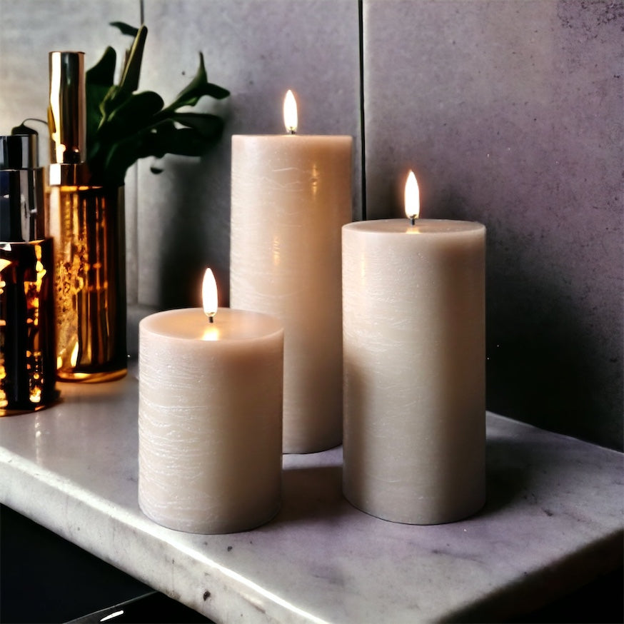 Uyuni Led Block Candle Set of 3 | Beige