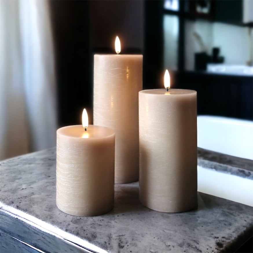 Uyuni Led Block Candle Set of 3 | Beige