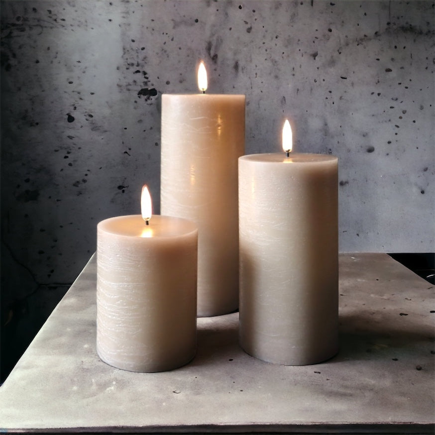 Uyuni Led Block Candle Set of 3 | Beige