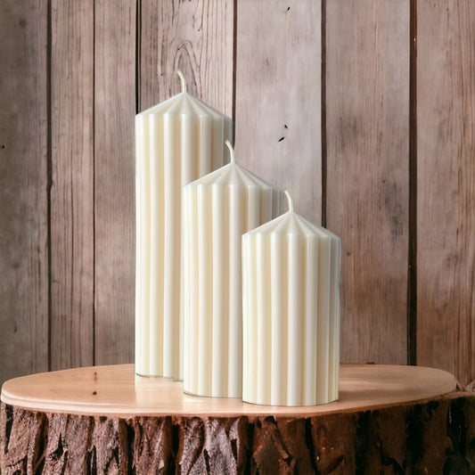 Ribbed Pillar Candle Set | Beige