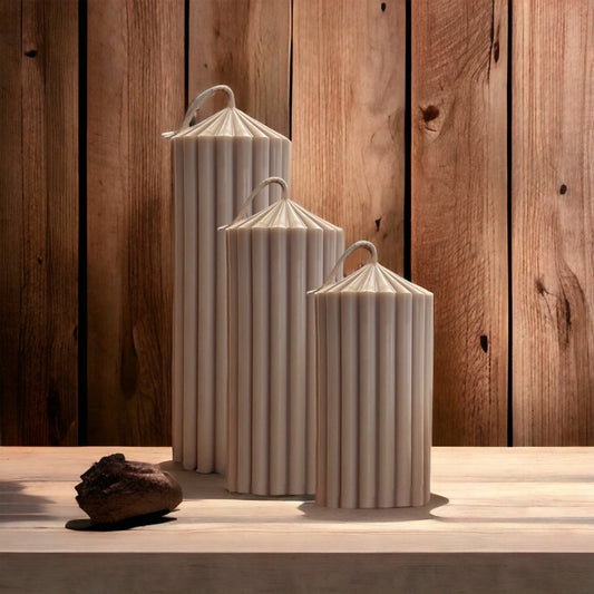 Ribbed Pillar Candle Set | Beige