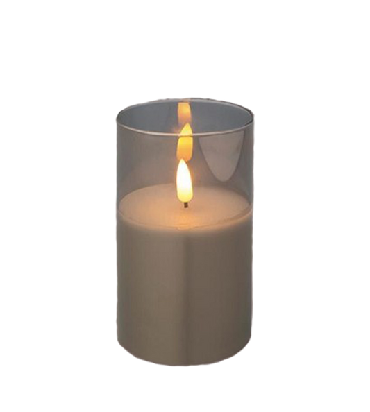 LED candle in glass M | Gray