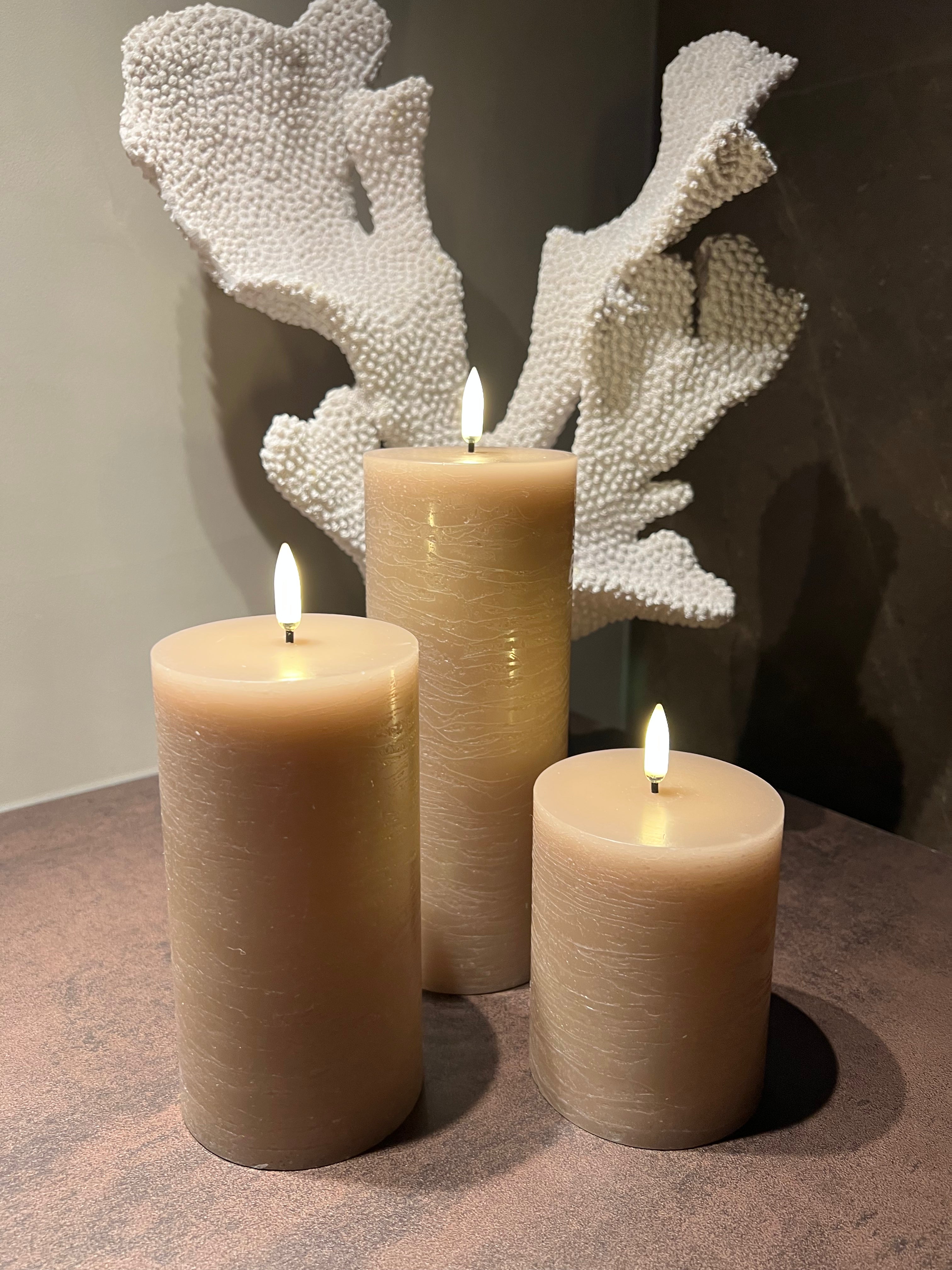 Uyuni Led Block Candle Set of 3 | Beige