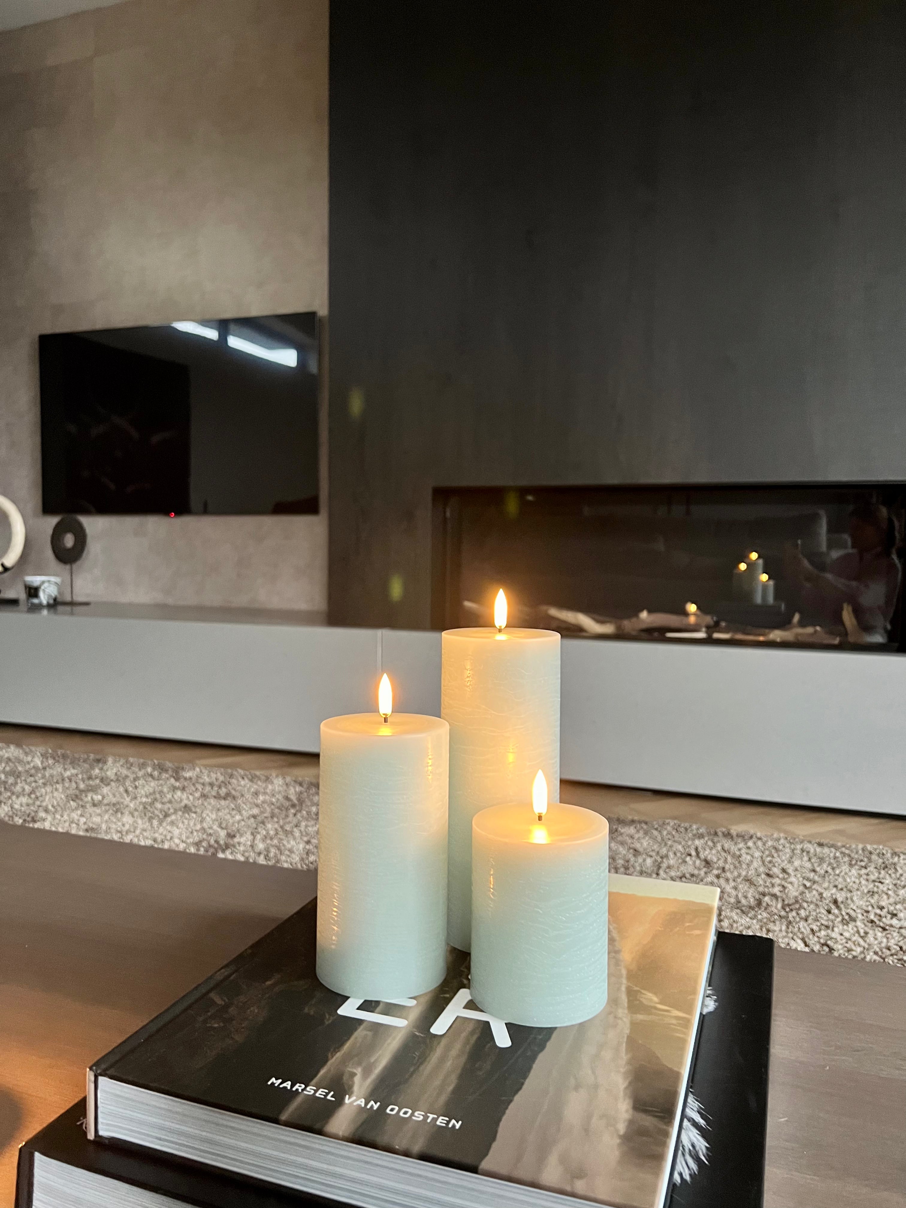 Uyuni Led Block Candle M | Dusty Green